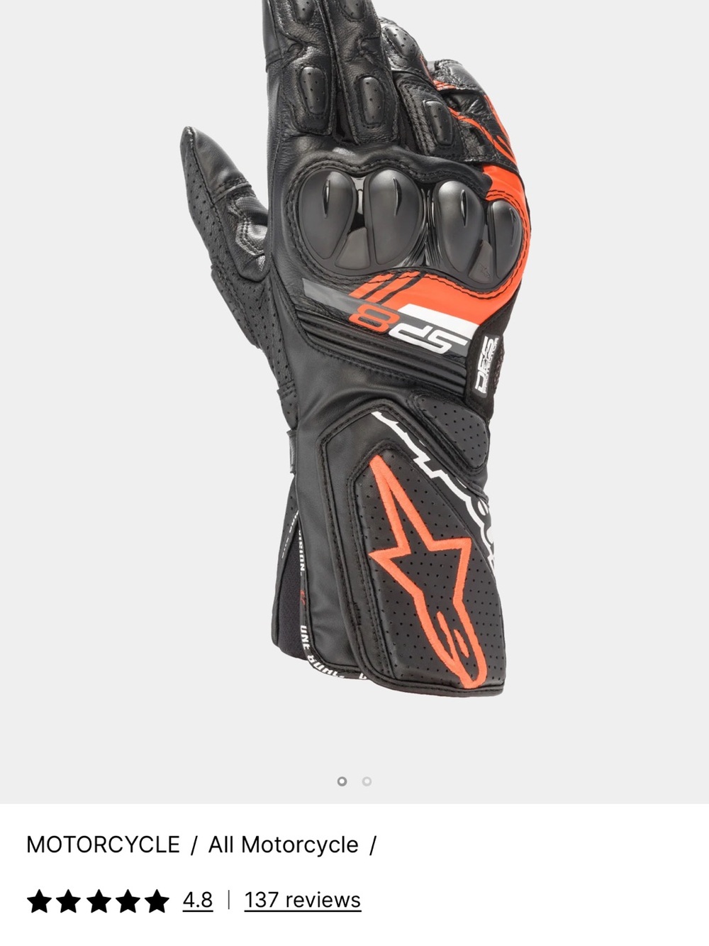 Alpinestars Black and Orange SP-8 Racing Gloves